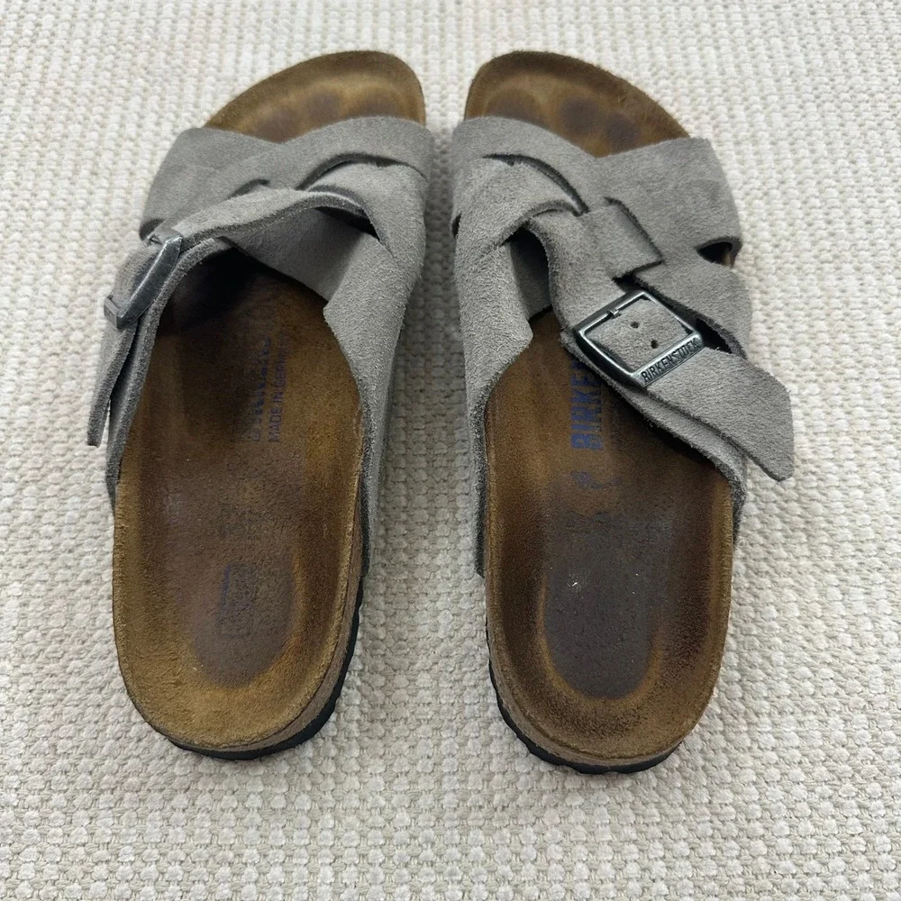 Birkenstock Lugano Gray Suede Crisscross Strap Sandals Womens 37 Made in Germany